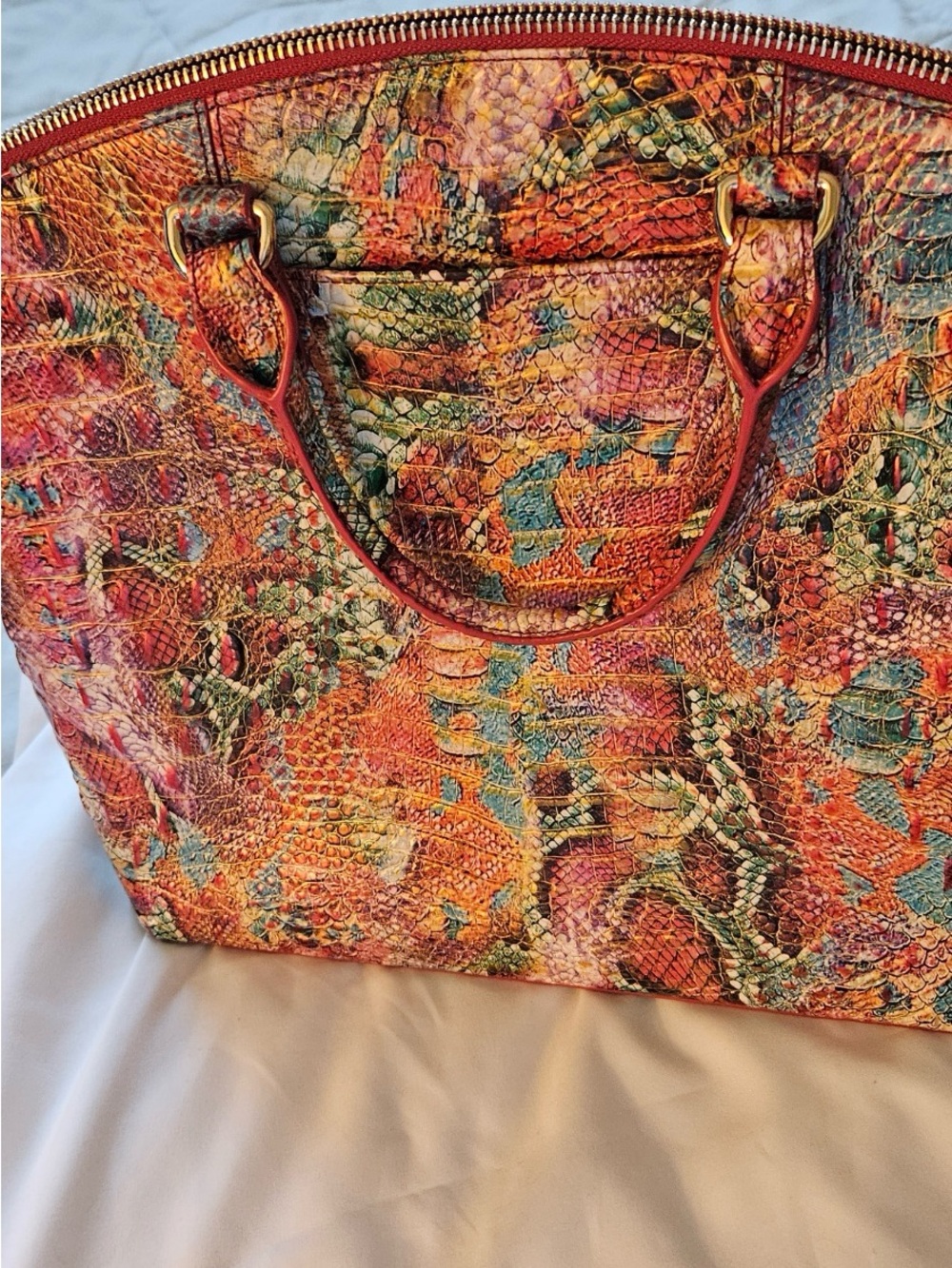 Pristine Large Brahmin Duxbury Multicolor Snake-Embossed Leather - Picture 3 of 4
